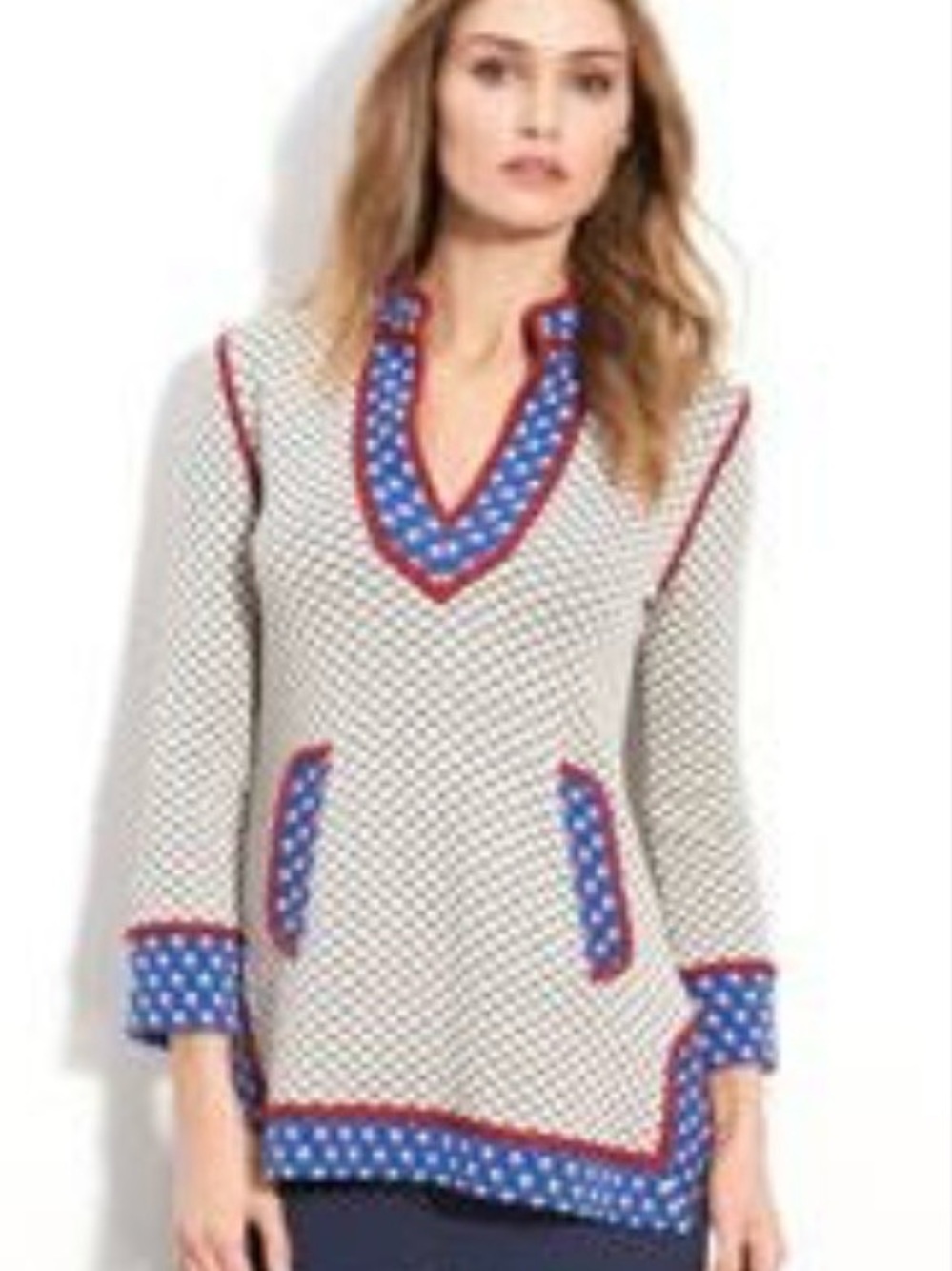 Tory Burch printed tunic sweater features a V-neck Small